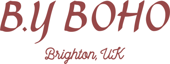 Text saying 'B.Y BOHO Brighton, UK' in a decorative font.