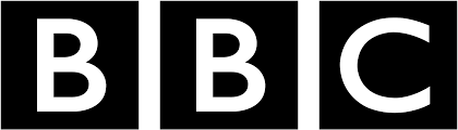BBC logo featuring three black blocks with white uppercase letters