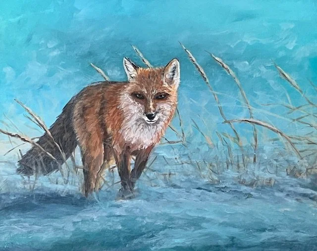 Red Fox on The Hunt, 16x20, acrylic on canvas