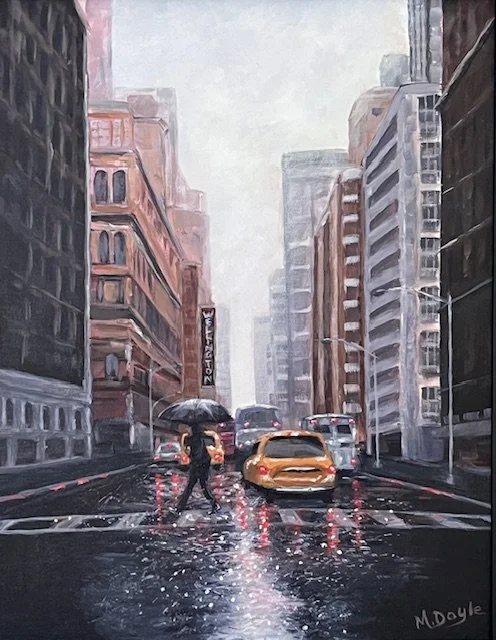 Rainy Day on Seventh Avenue, 20x16, acrylic on canvas