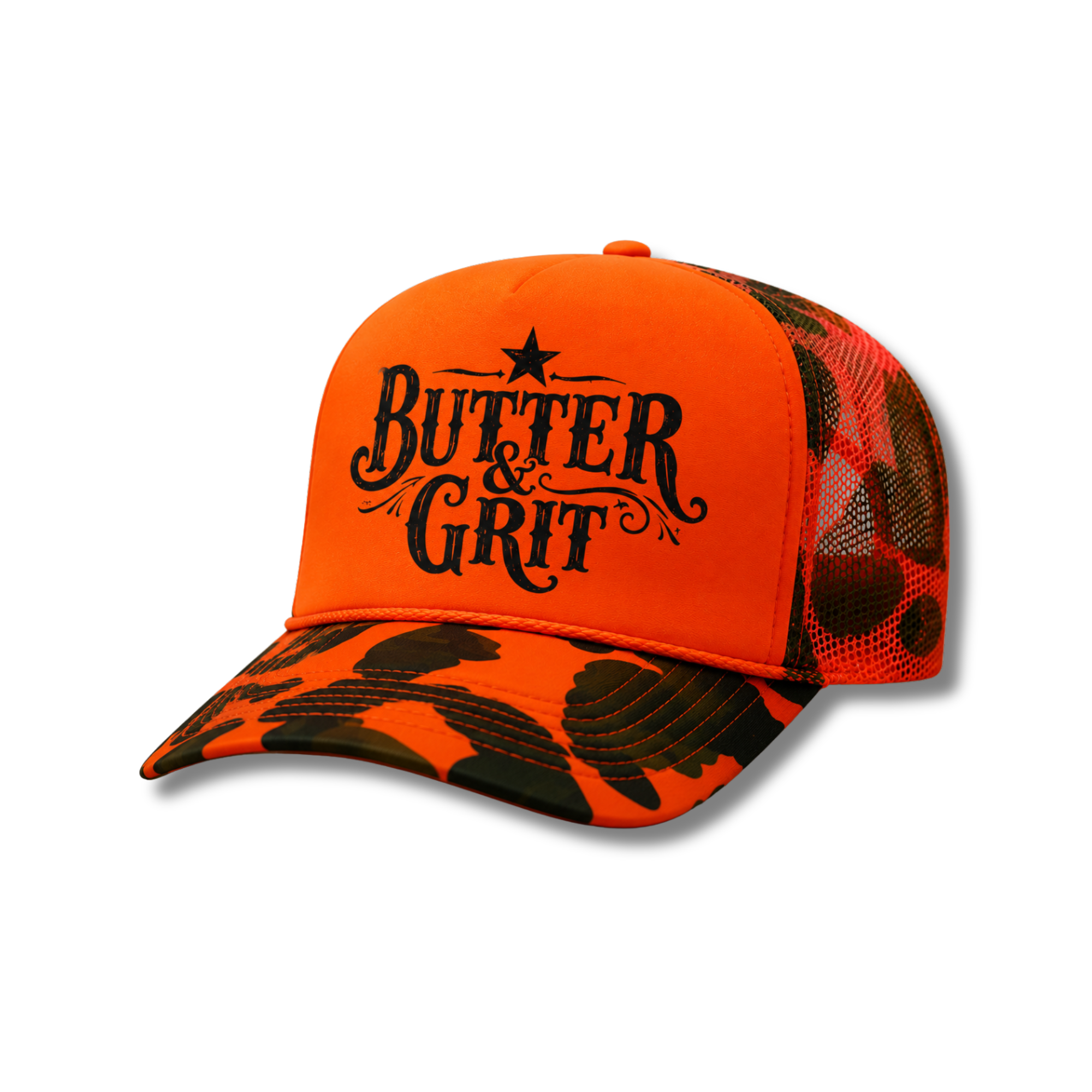 The Official Butter & Grit Trucker – Blaze Camo