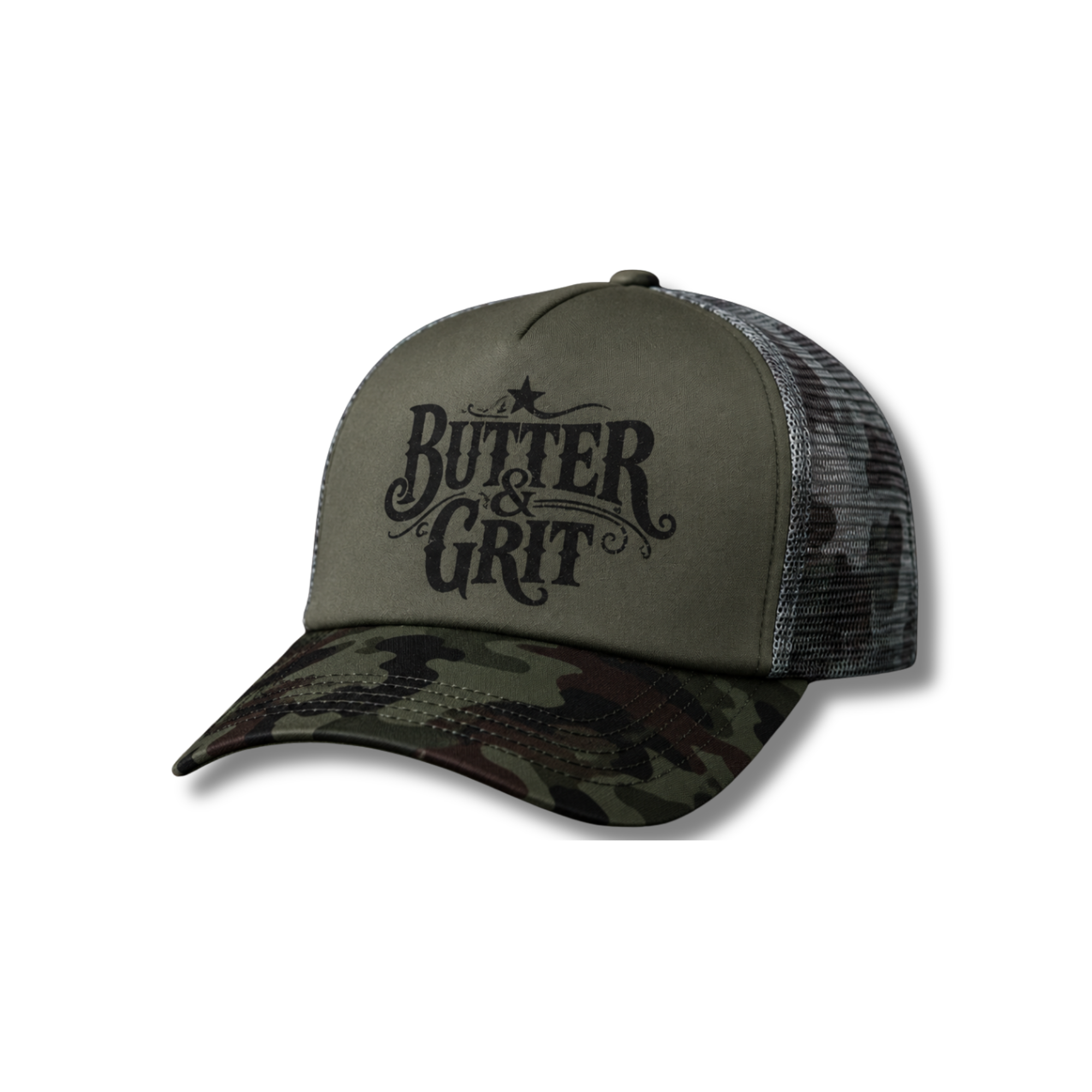 The Official Butter & Grit Trucker – Green Camo