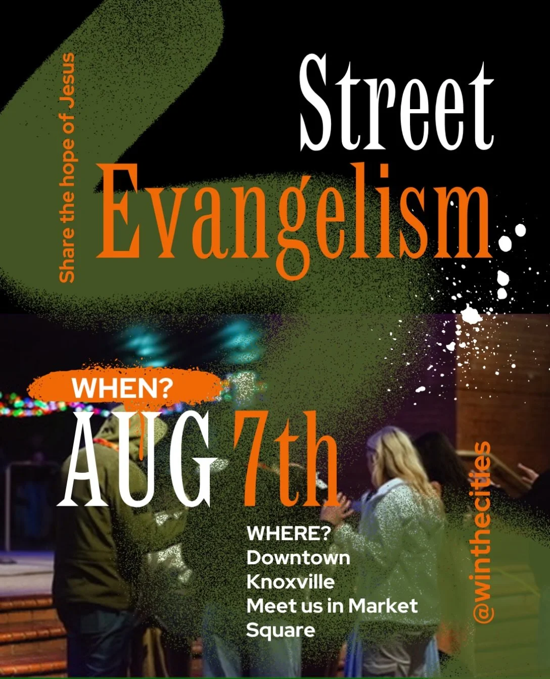 Jesus changed our lives, and we believe He wants to change our city too! Check out the details below! ⬇️ 

🗓 Evangelism Night
📍 Downtown Knoxville (Meet at the Market Square stage) 
🕖 Friday | 7:00 PM

Whether you&rsquo;ve shared your faith hundre