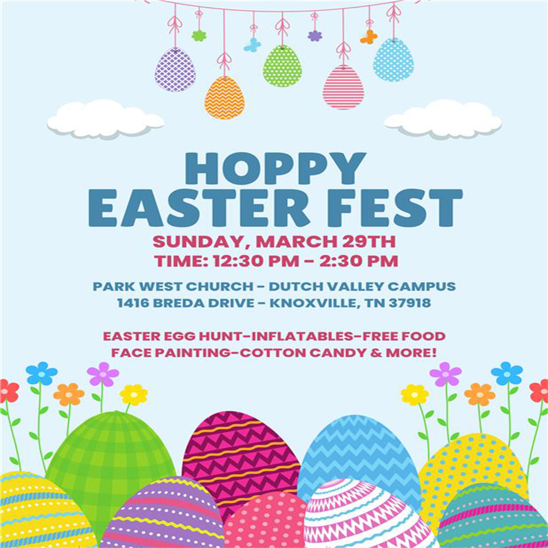 Hoppy Easter Fest is a community event for EVERYONE on March 29th at Park West Church at both campuses from 12:30-2:30pm. Bring your whole family and get connected! 