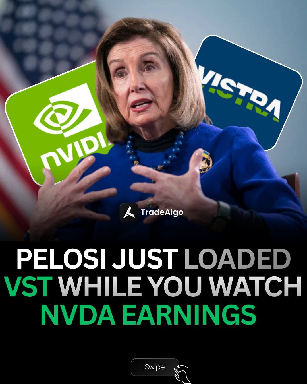 PELOSI JUST LOADED VST WHILE YOU WATCHED NVDA
On January 16, 2026, Nancy Pelosi quietly disclosed a fresh wave of buys &mdash; including an estimated $100,001&ndash;$250,000 into Vistra Corp ($VST), alongside $250,001&ndash;$500,000 in Nvidia ($NVDA)