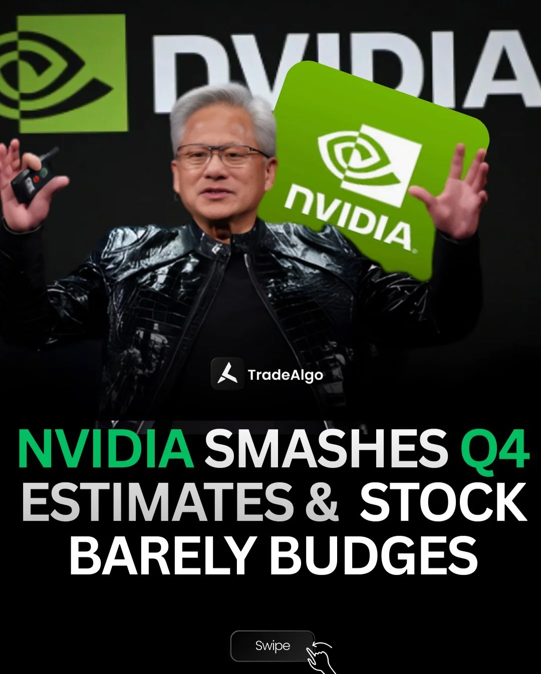 NVIDIA SMASHES Q4 ESTIMATES. STOCK BARELY BUDGES AS EXPECTATIONS PEAK.
Nvidia just posted another monster quarter, beating Wall Street on both revenue and EPS, with Q4 sales coming in well above consensus and guidance once again topping estimates (pe