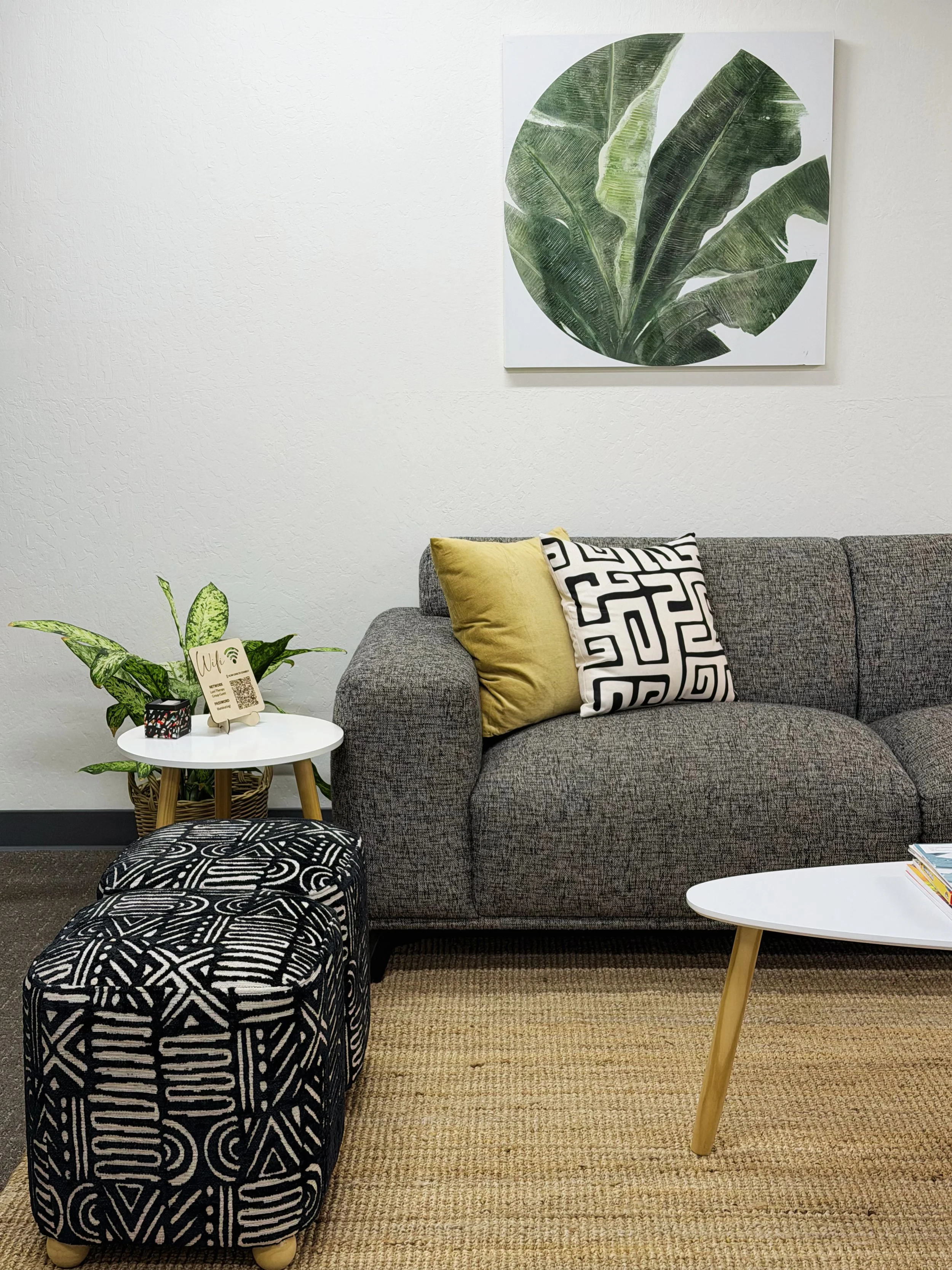 Relaxing waiting area for therapy practice