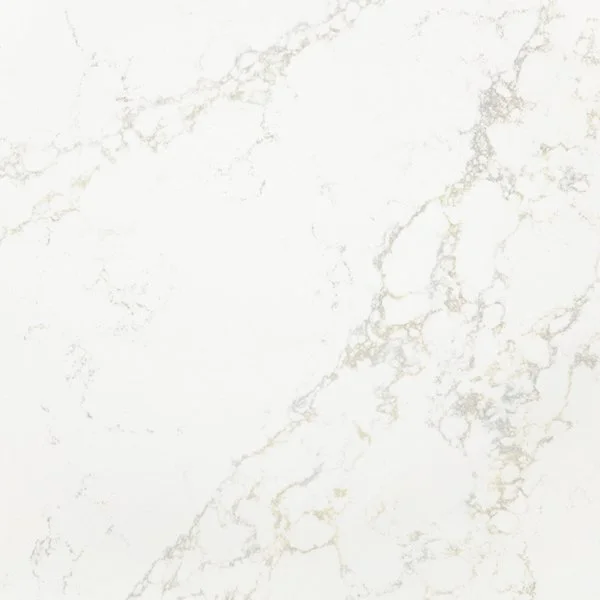 Close-up of a white marble surface with light gray and gold veining