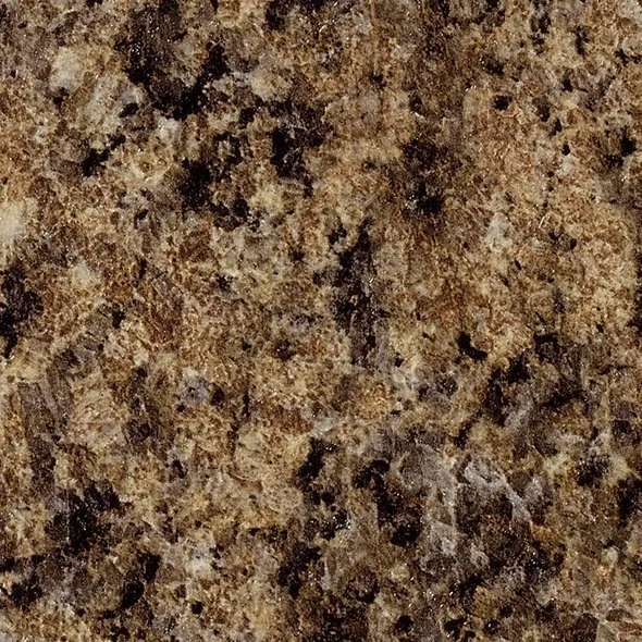Close-up of a speckled brown and beige granite countertop surface.