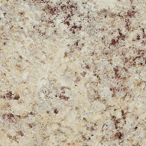 Close-up of a textured, beige and brown speckled stone or concrete surface.
