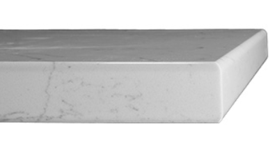 Close-up of a white marble or stone slab with a smooth, polished edge.
