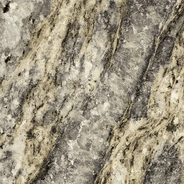 Close-up of a textured granite surface with beige, gray, and black streaks.