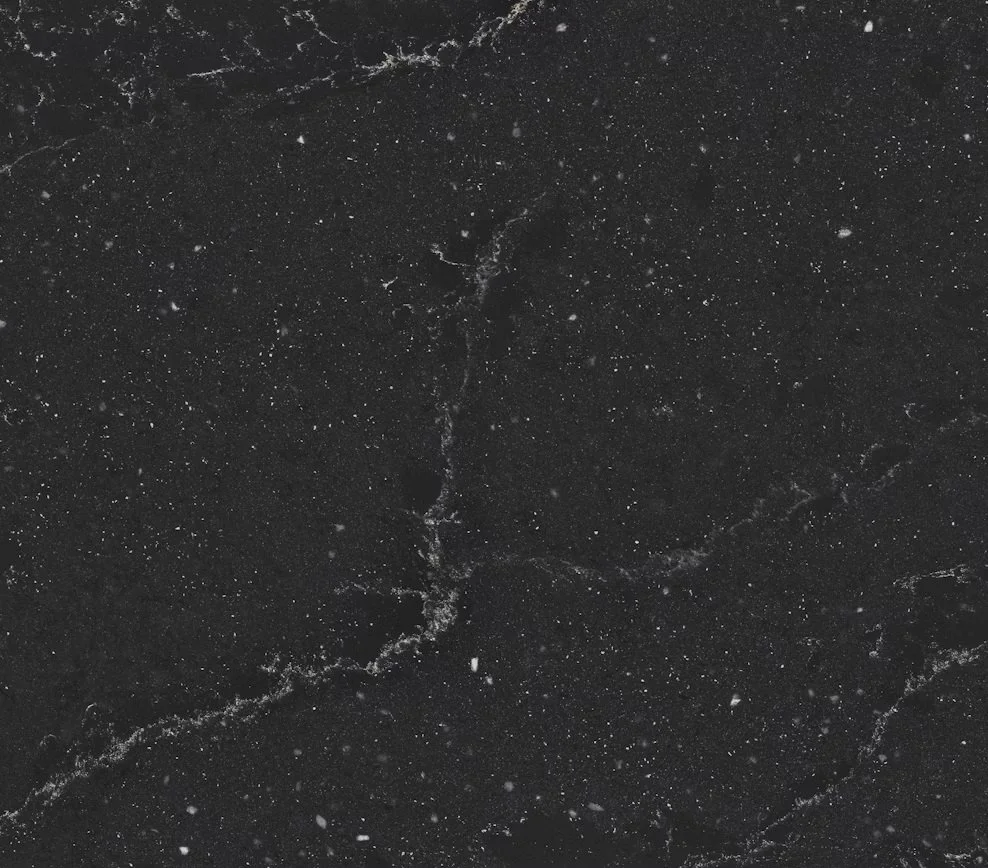 Close-up of a black marble surface with white veining.