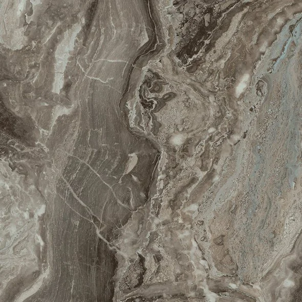Close-up of a marble or stone surface with natural patterns and veining in shades of gray, brown, and beige.