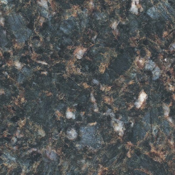 Close-up of a dark granite countertop with brown, black, and white specks.