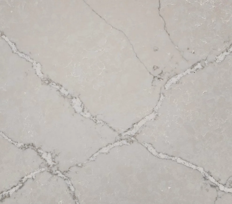 Close-up of a white marble surface with gray veining.