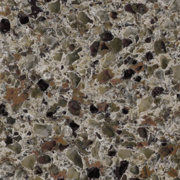 Close-up of a speckled granite countertop with multicolored mineral grains.