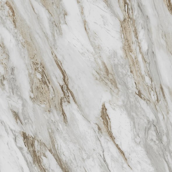 Close-up of a white and beige marble surface with natural veining.