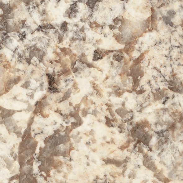 Close-up view of a granite countertop with beige, brown, and gray speckled pattern.