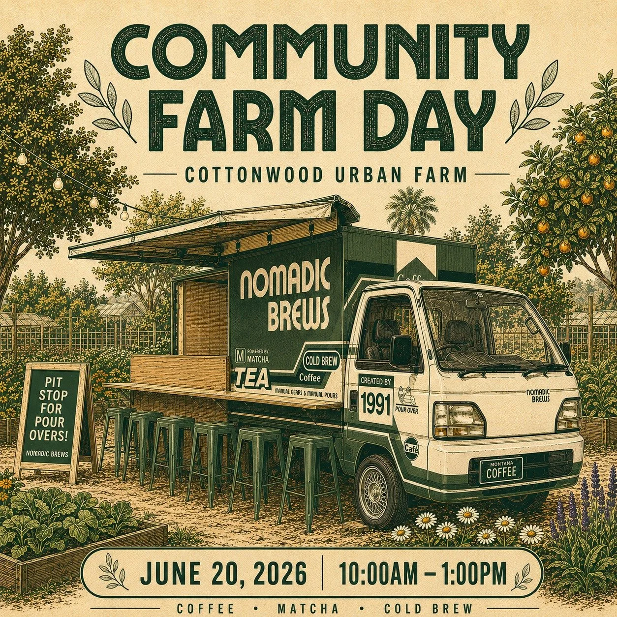 We&rsquo;ll be back at Cottonwood Urban Farm on June 20 for Community Farm Day.

Specialty coffee, matcha, cold brew, and pour overs served from our Honda Acty micro caf&eacute; on wheels.

Link in bio for details

#nomadicbrews #specialtycoffee #mat