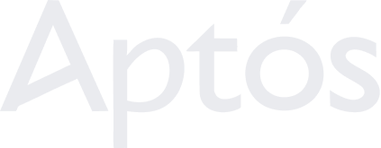 Logo with the word 'Aptós' in black and gray text on a black background.