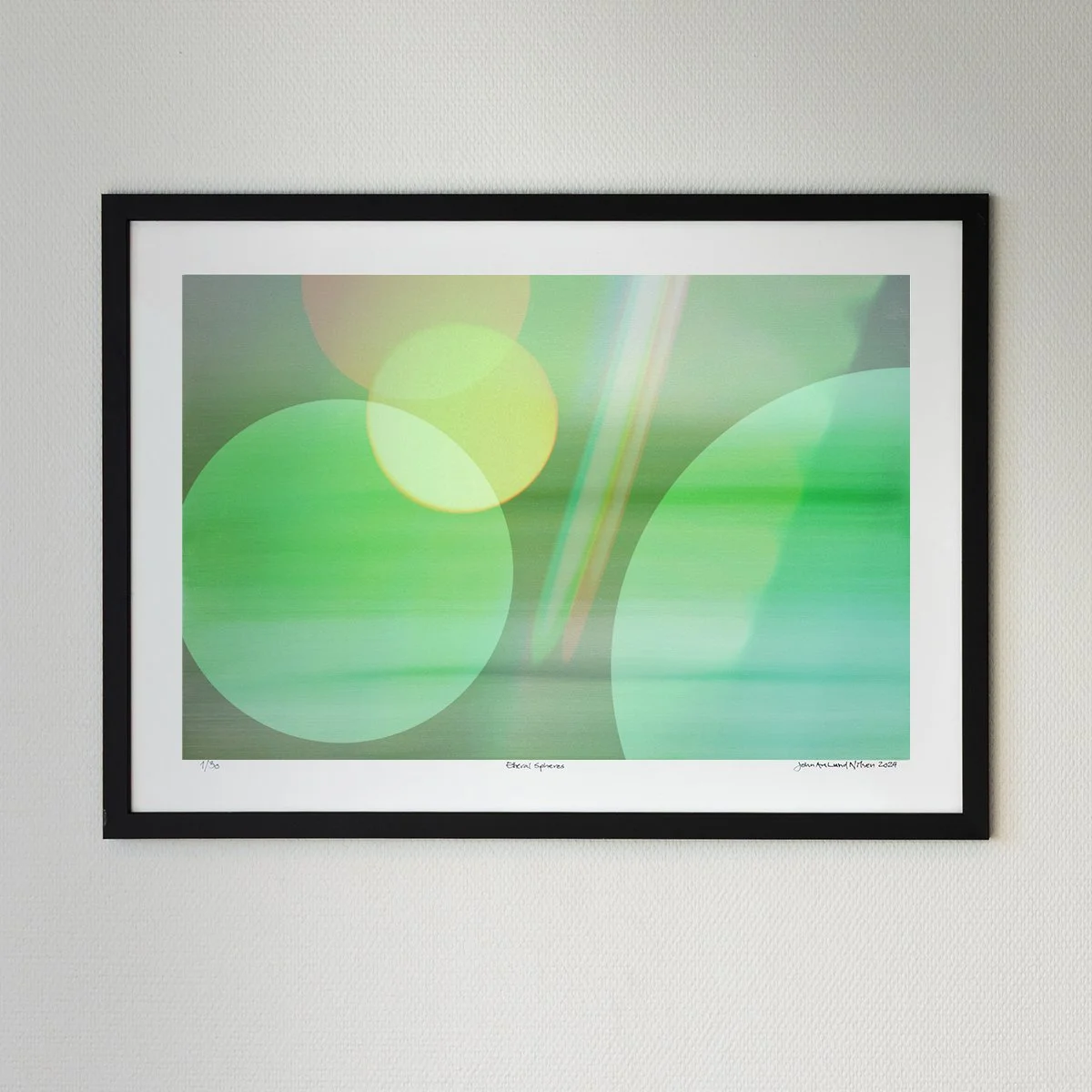 Title: Ethereal Spheres. Format: 70x50cm incl. white edge. Digital Graphic Art, numbered and signed, limited series in fine art quality. Price: Ex. freight, frame and 5% art tax, NOK 3500,-