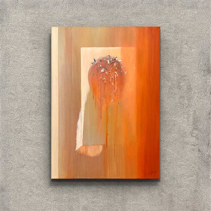 Title: Disintegrate internally. Format: 50x70cm, Acrylic on canvas. Price: Ex. freight and 5% art tax, NOK 5250,-