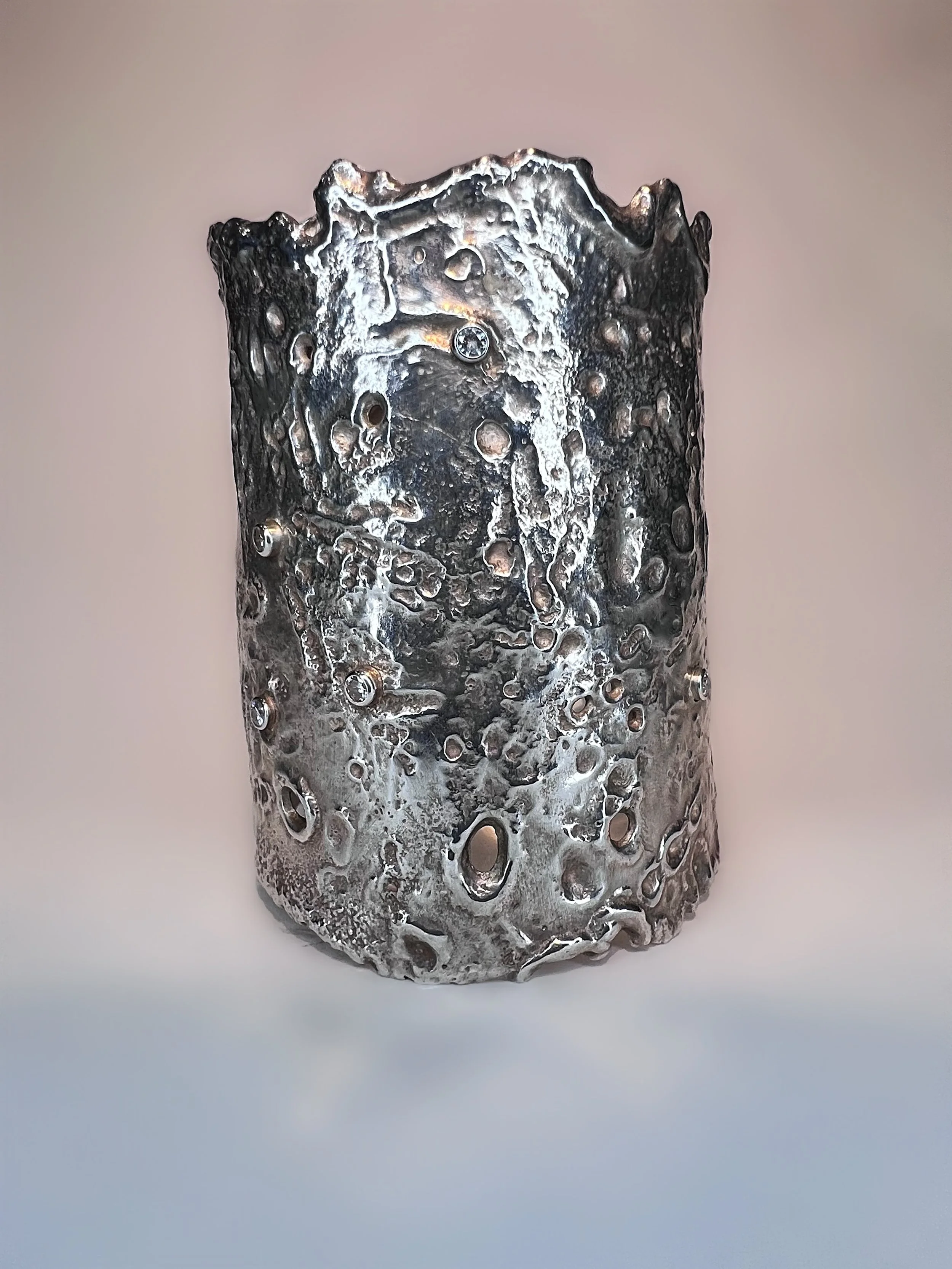 Surface Breakdown Reticulated Silver Cuff - Contemporary Jewelry