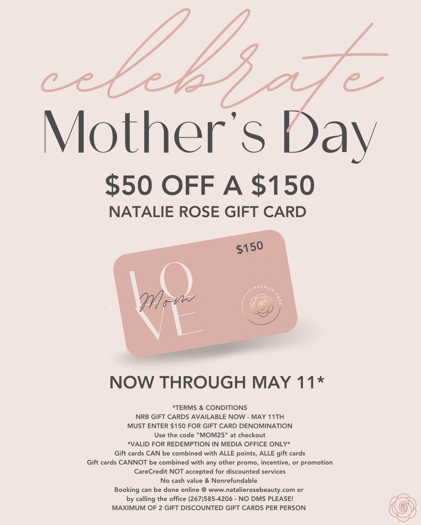 The perfect gift does exist 💐 $50 off a $150 Natalie Rose gift card! Treat Mom or yourself 💖Use code MOM25 through May 11!