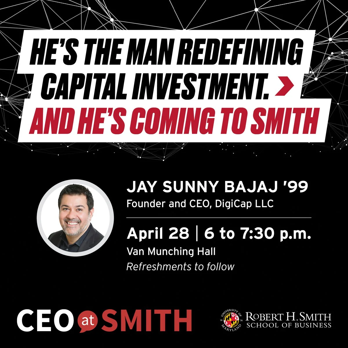 Join us for CEO at Smith featuring Jay Sunny Bajaj, founder and CEO of DigiCap LLC.
Discover how to transform innovative ideas into actionable solutions through smart investment strategies.

🔗 Register now (link in bio)