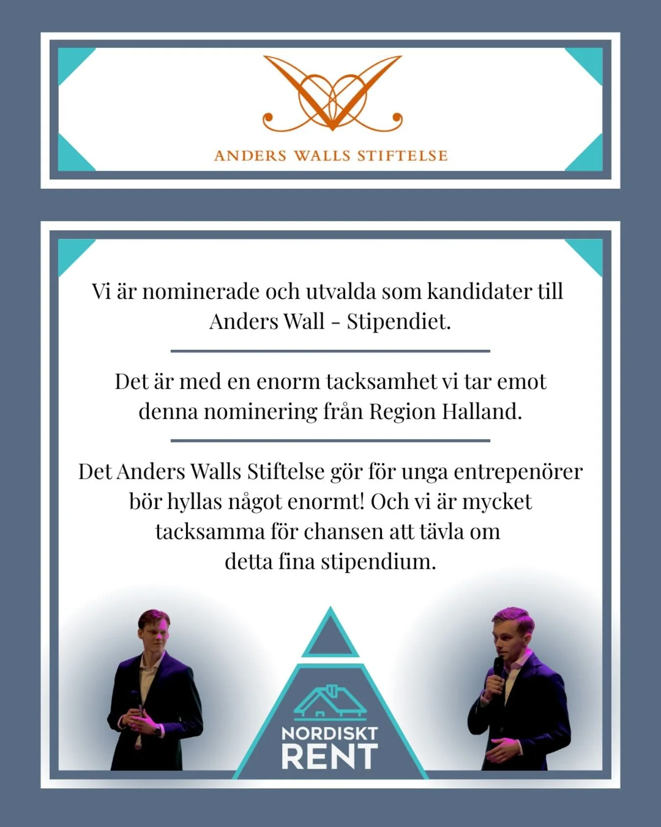 Vi &auml;r nominerade separat f&ouml;r v&aring;ra gemensamma bedrifter under UF-&Aring;ret. Det &aring;terst&aring;r att se hur det g&aring;r, men vi &auml;r sjukt tacksamma f&ouml;r bara nomineringen!😊

Kort info om Anders Walls Stiftelse:

Anders 