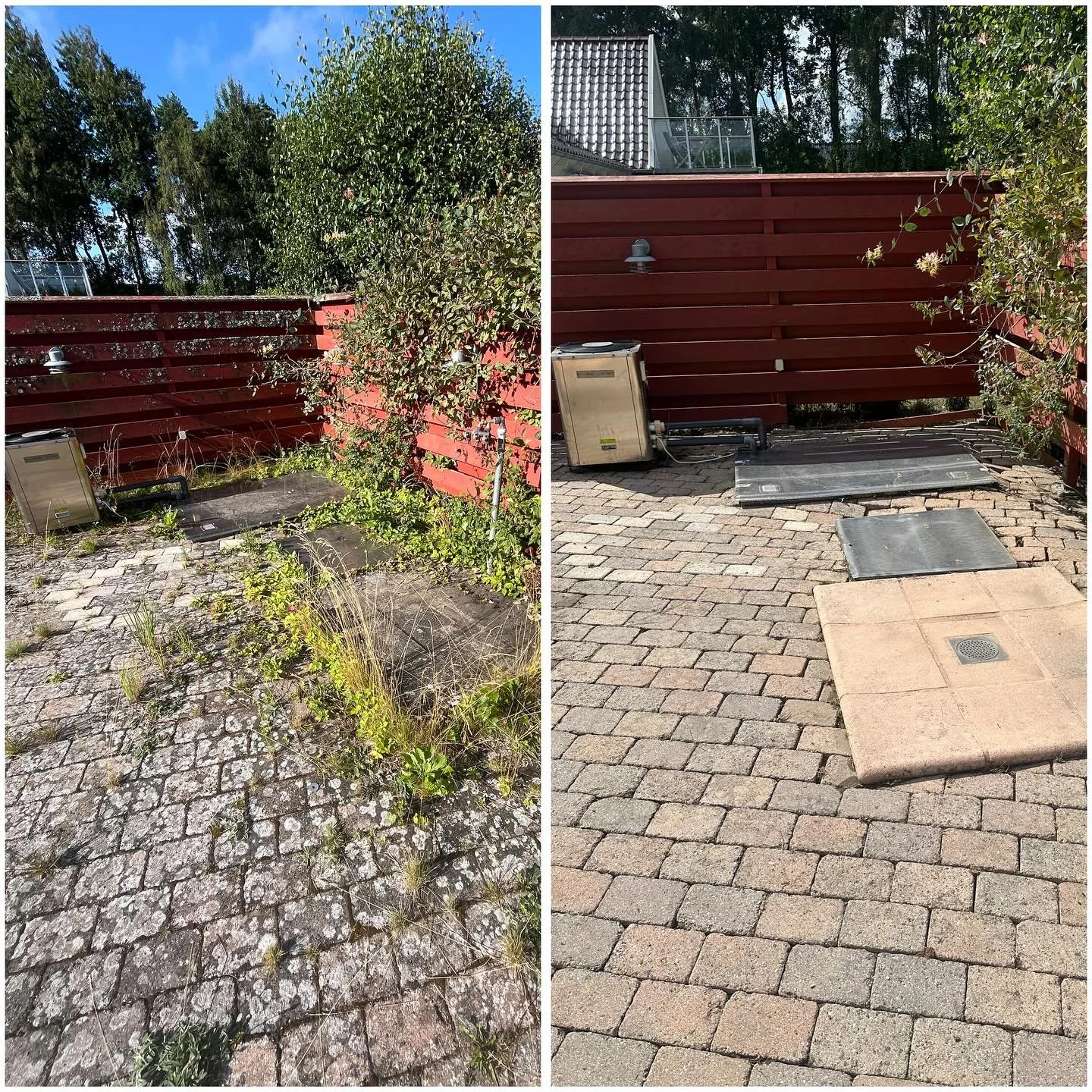 Reng&ouml;ring av staket och stenl&auml;ggning, vilken enorm skillnad det blev!🙌😊 Sj&auml;lvklart applicerades &auml;ven Klar Yta Algborttagningsmedel f&ouml;r att ge huset ett l&aring;ngvarigt skydd mot alger och p&aring;v&auml;xt!🏡❤️

Boka in en