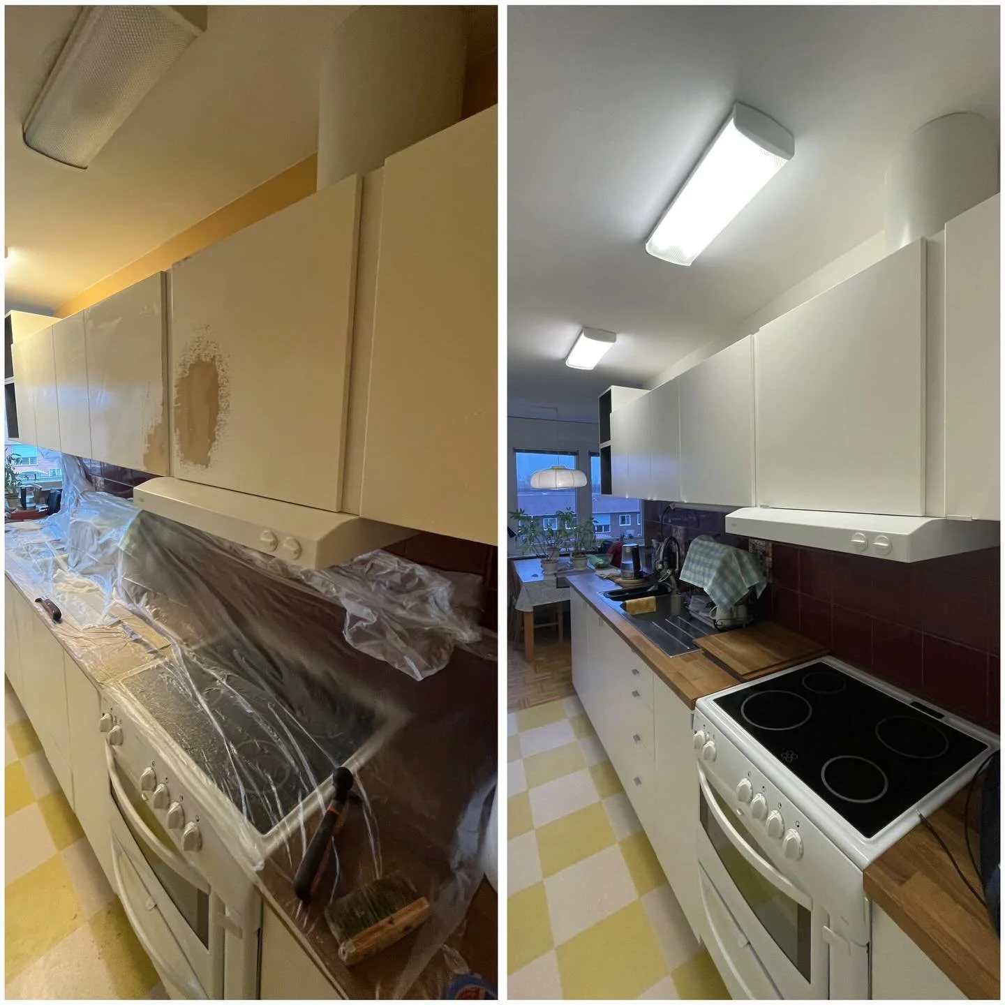 D&aring; var vi klara med att m&aring;la om alla tak, v&auml;ggar samt k&ouml;ksluckor i denna l&auml;genhet. &Auml;ven balkongen fick sig en rej&auml;l uppfr&auml;schning 😊🙌