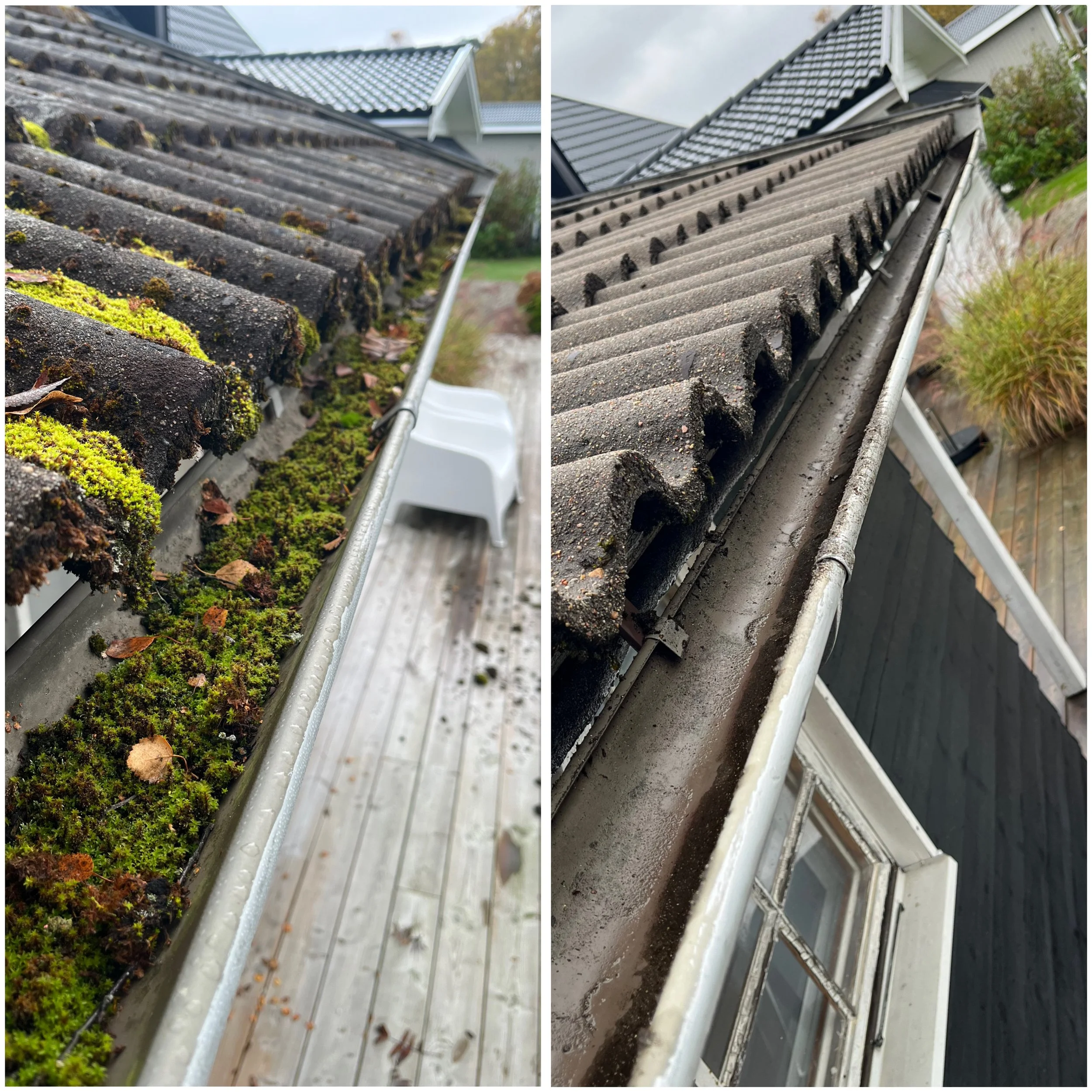 Rengjorda hängrännor i Båstad – fria från skräp och klara för skyfall, av Nordiskt Rent AB