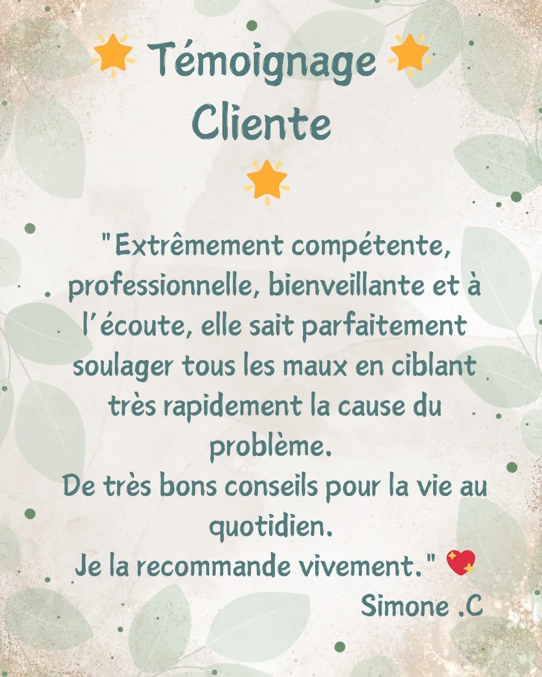 Merci beaucoup pour ce beau t&eacute;moignage.
Plus qu'un m&eacute;tier , la naturopathie est une vocation et j'ai &agrave; coeur de vous apporter tout mon soutien et mon savoir faire &lt;3 

#naturopathie #santenaturelle #temoignage