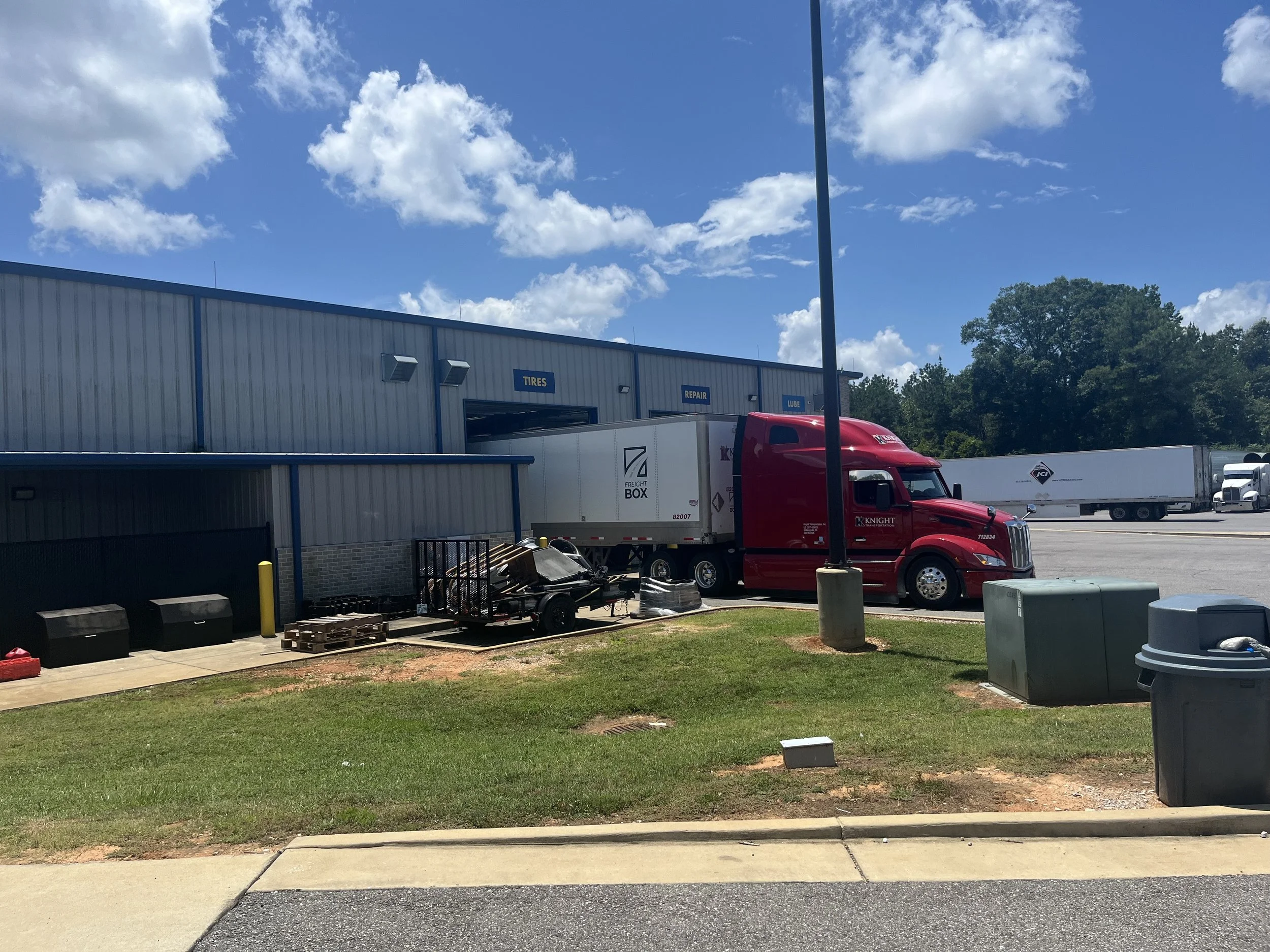 Getting our mud flap fixed in Eutaw, AL.