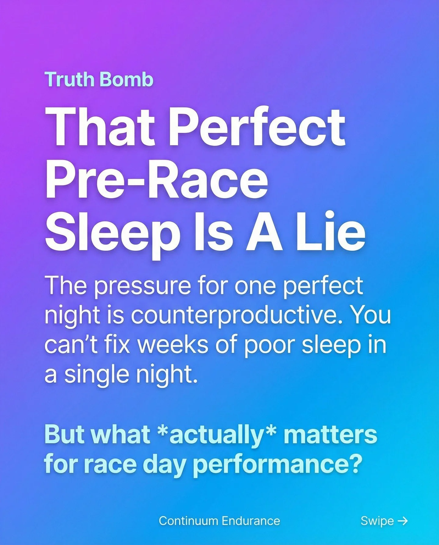 Tossing and turning the night before a race is a classic athlete experience.

The truth? That one night of 'perfect' sleep is a myth. Your performance isn't made or broken in those eight hours.

It's built in the weeks leading up to the event. By tre