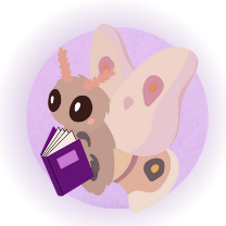 Aura Marsh Books logo featuring a whimsical reading moth holding a purple book inside a circular emblem