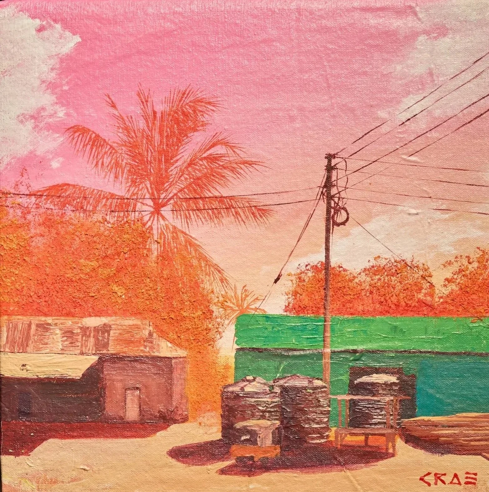 Pleasant memories, 2025. Acrylics on canvas. 23 x22 cm. Framed.