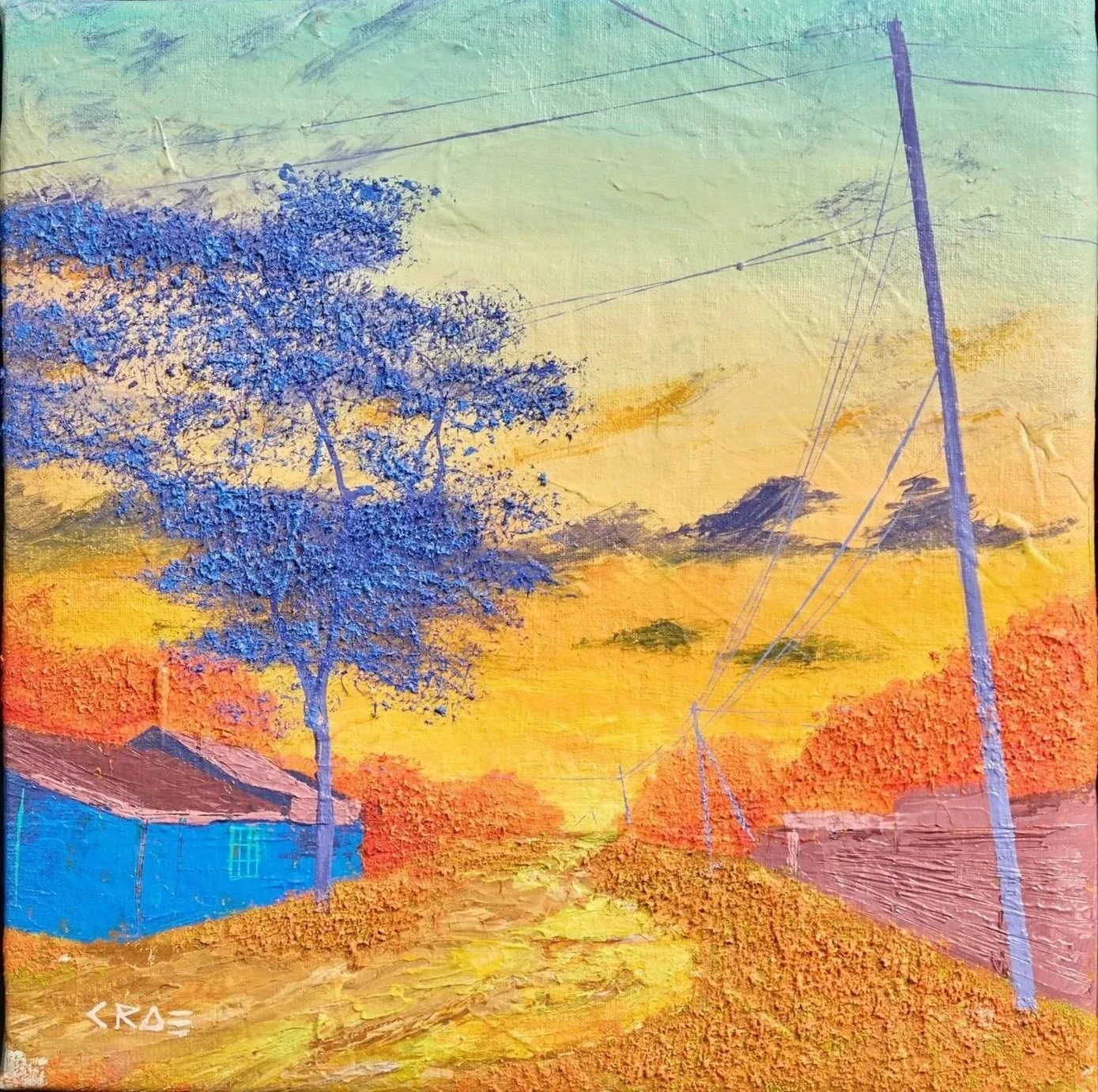 Tukienda kwa mzee (Going to the local), 2025. Acrylics on canvas. 23 x 22cm. Framed.