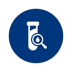Icon of a laboratory test tube with a magnifying glass