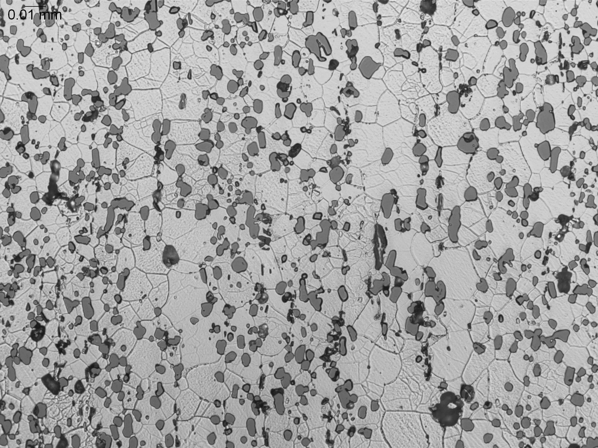 Aluminum with Si precipitates, metallographic microstructural evaluation analyzing silicon precipitate morphology, size distribution, and grain boundary structures per ASTM E3 under ISO 17025 accredited laboratory standards.
