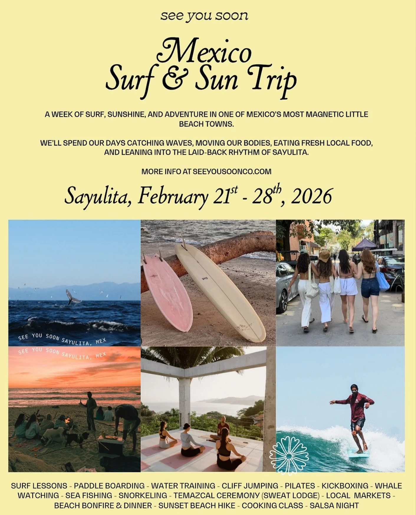 Join us for our Surf &amp; Sun trip this Feb in Sayulita Mexico! We&rsquo;ll be staying in the beautiful @nicosayulita, surfing with pro surfer @fernandostalla owner of @stallasurfcenter, moving our bodies daily and eating fresh, local food. 

We hav