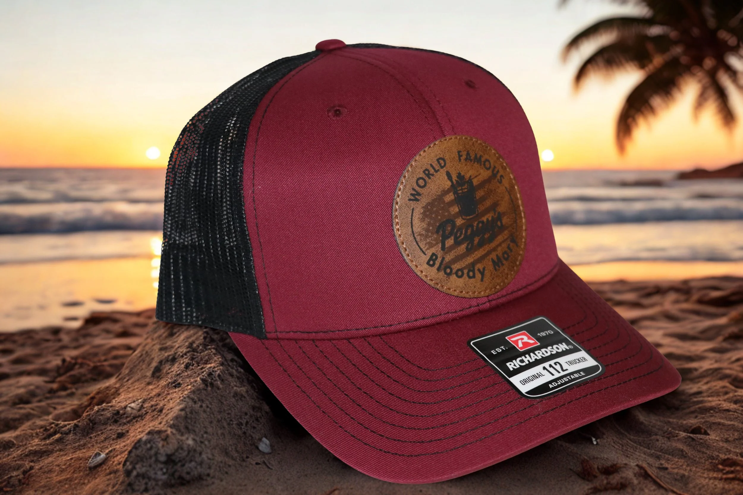 Peggy’s World Famous™ Bloody Mary Classic Trucker Hat –maroon/black