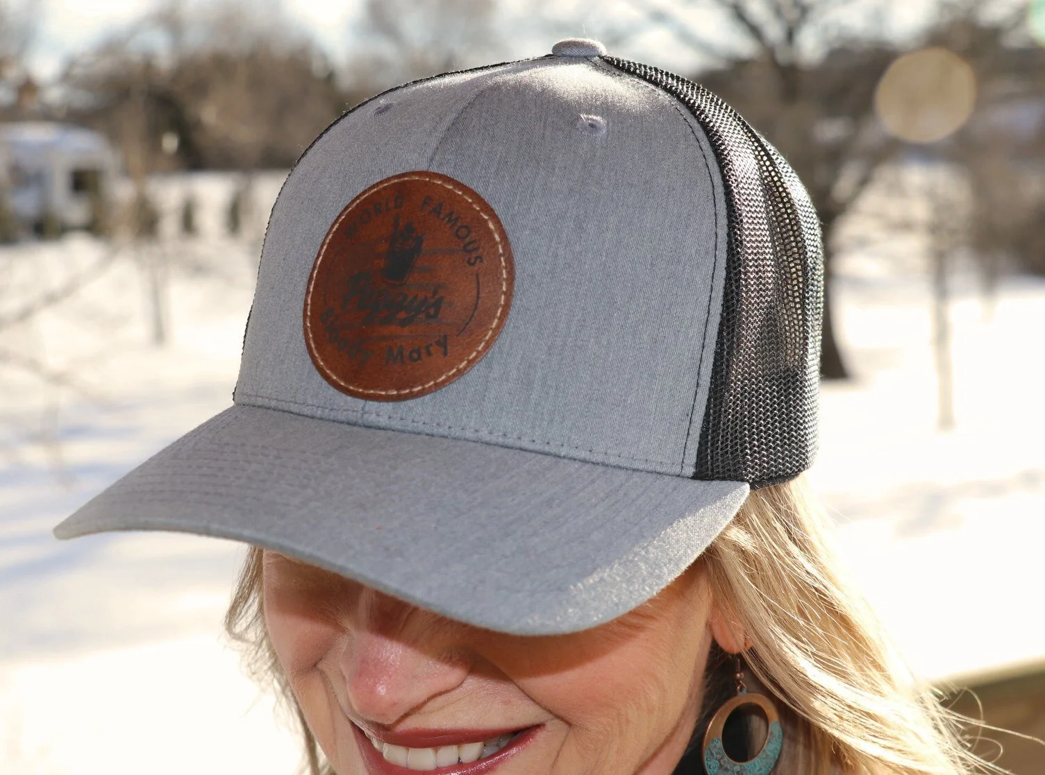 Peggy’s World Famous™ Bloody Mary Classic Trucker Hat – Light Grey/Black