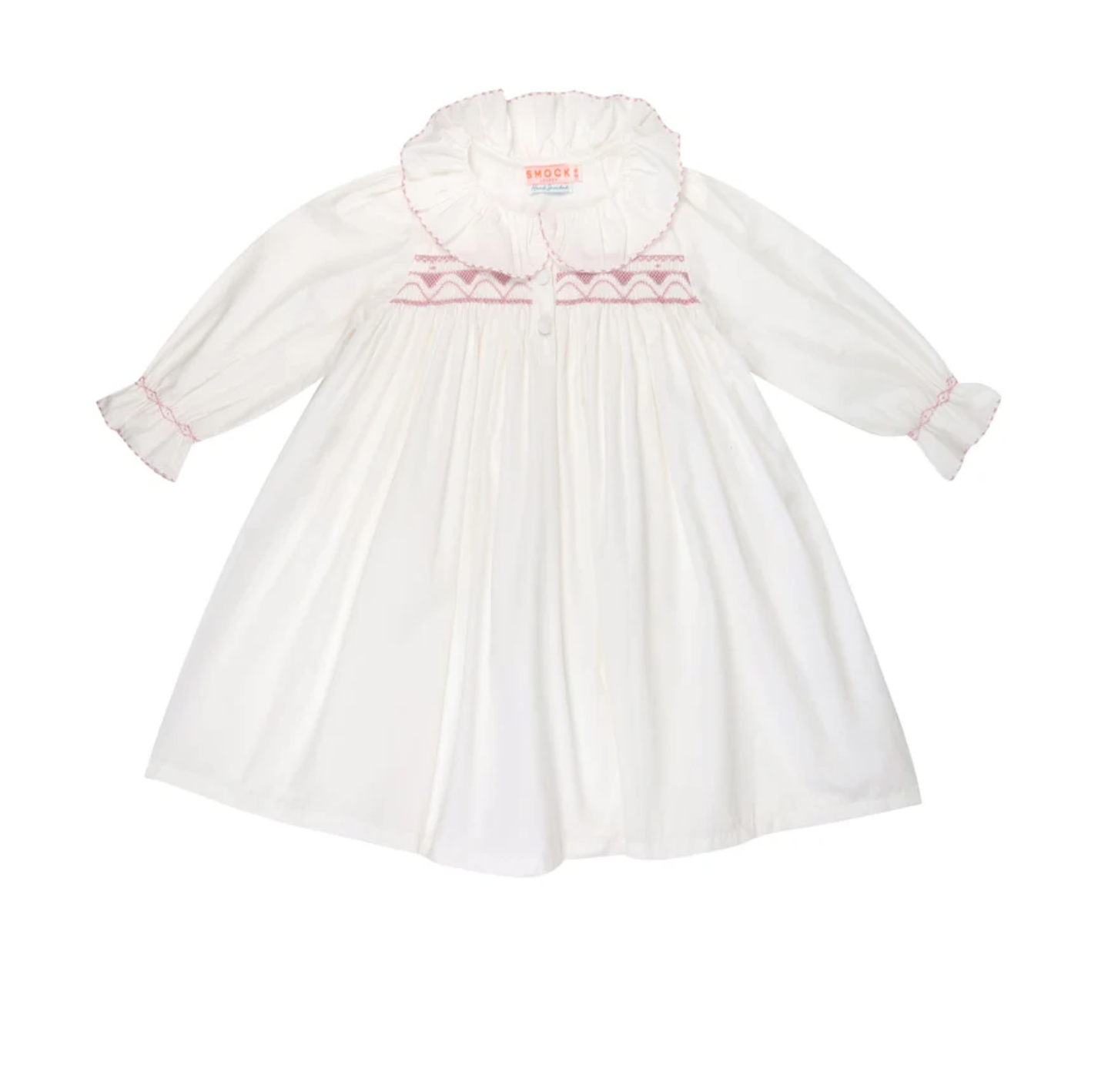 Classic Child's white cotton nightgown with pink smocking