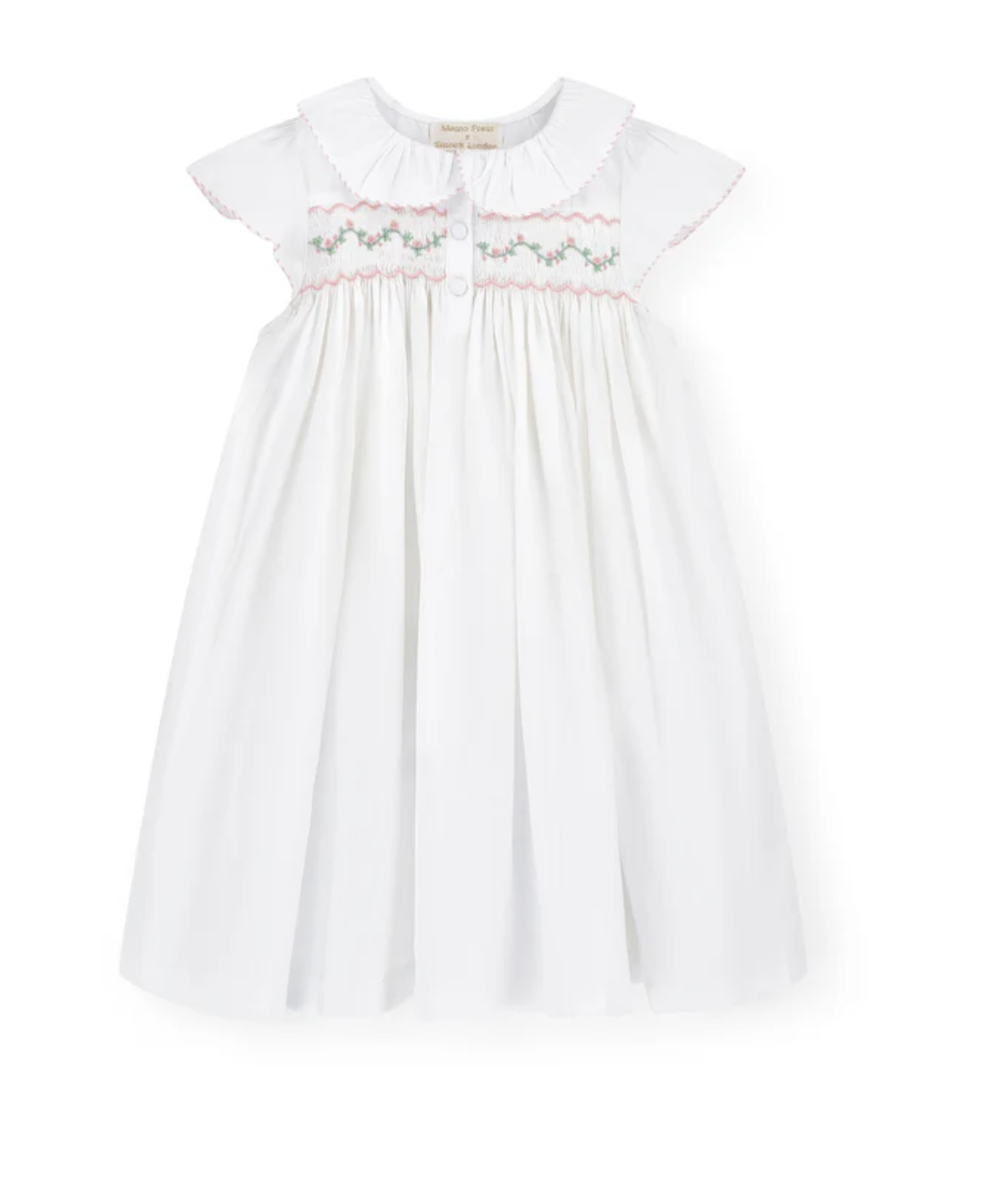 Smocked Child's Nightgown White Cotton with Pink Rose Buds