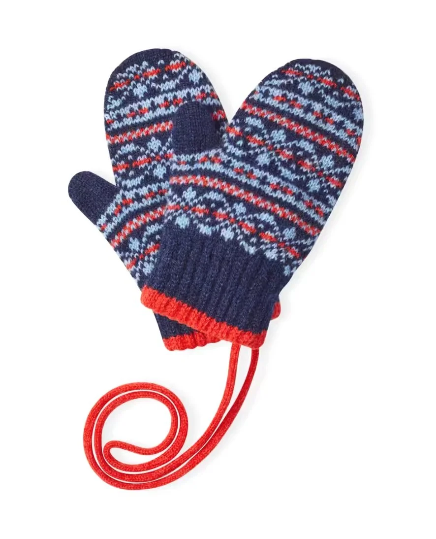 Children's Fair Isle Cashmere Mittens on a String Blue and Red