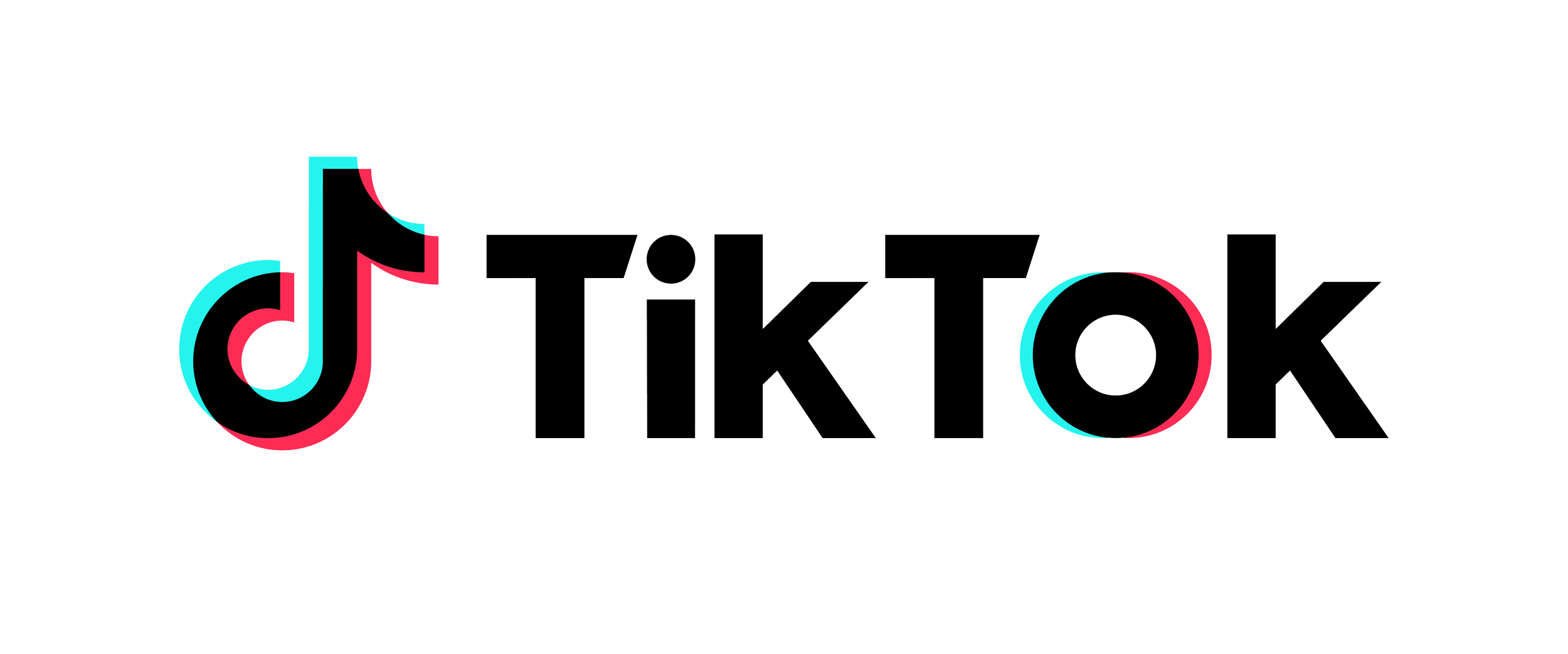 TikTok logo met witte tekst en een zwart achtergrond.