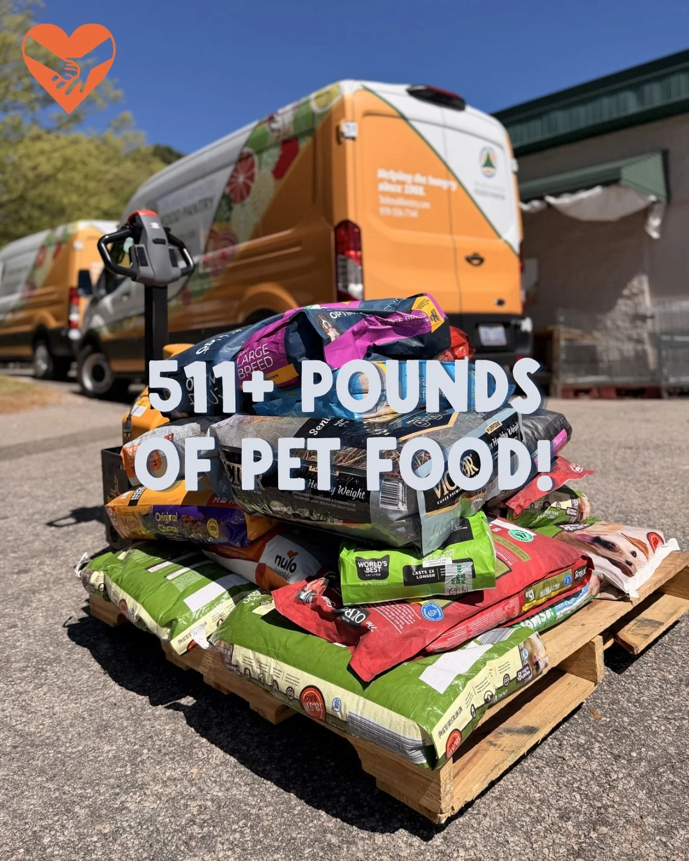 Last Friday, we delivered over 500 pounds of pet food, treats, toys, and litter to the @tamfoodpantry. We spoke with some of their volunteers about the very high demand for pet food assistance in North Carolina and the gratitude of those receiving he